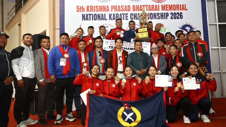 कृष्णप्रसाद भट्टराई स्मृति राष्ट्रिय करातेमा ७ स्वर्णसहित पुलिस च्याम्पियन
