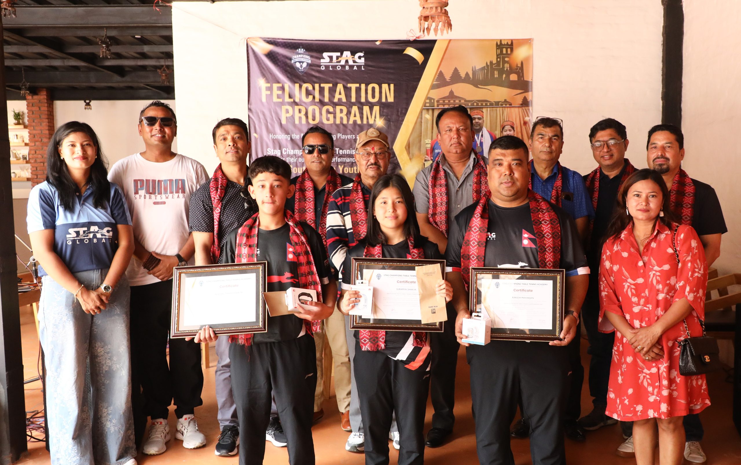 स्ट्यागद्वारा पदक विजेता निश्चल र सुरम्या सम्मानित