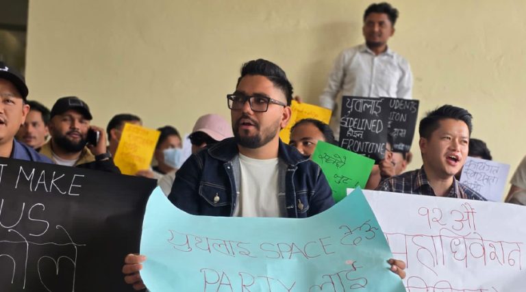 पार्टी एकताको दबाब दिँदै सानेपामा नेविसंघको धर्ना