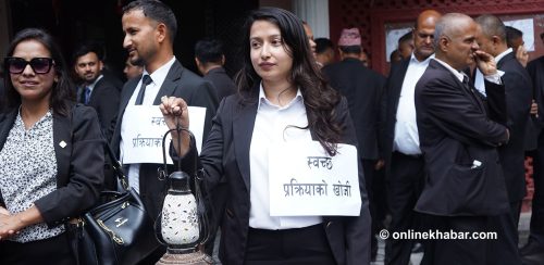 कानून व्यवसायीले गरे दिउँसै लालटिन बालेर प्रदर्शन (तस्वीरहरू)