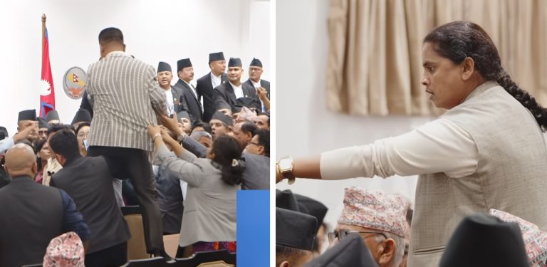 संसद्को वेलमै सत्तापक्ष र विपक्षी सांसदहरूबीच घम्साघम्सी