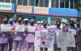 शहीद मेमोरियल अस्पतालका स्वास्थ्यकर्मी सेवा छोडेर आन्दोलनमा