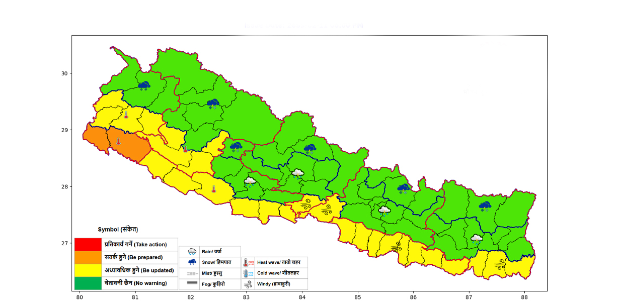 पहाडी क्षेत्रमा मध्यम वर्षा, कैलाली-कञ्चनपुरमा तातो हावा चल्ने