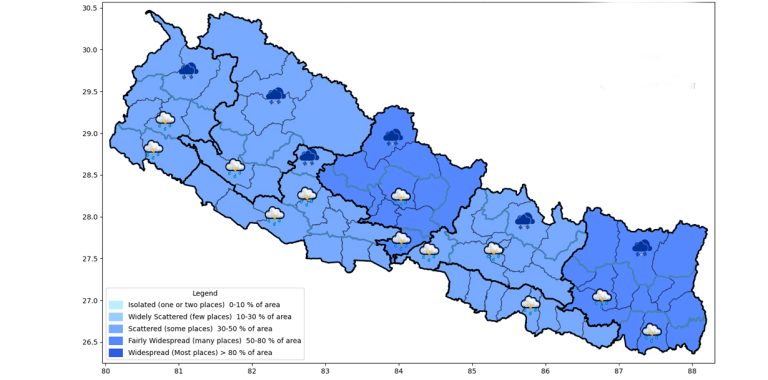वर्षा गराउने प्रणाली पूर्वतिर सर्दै, आज कहाँ–कहाँ पर्छ पानी ?