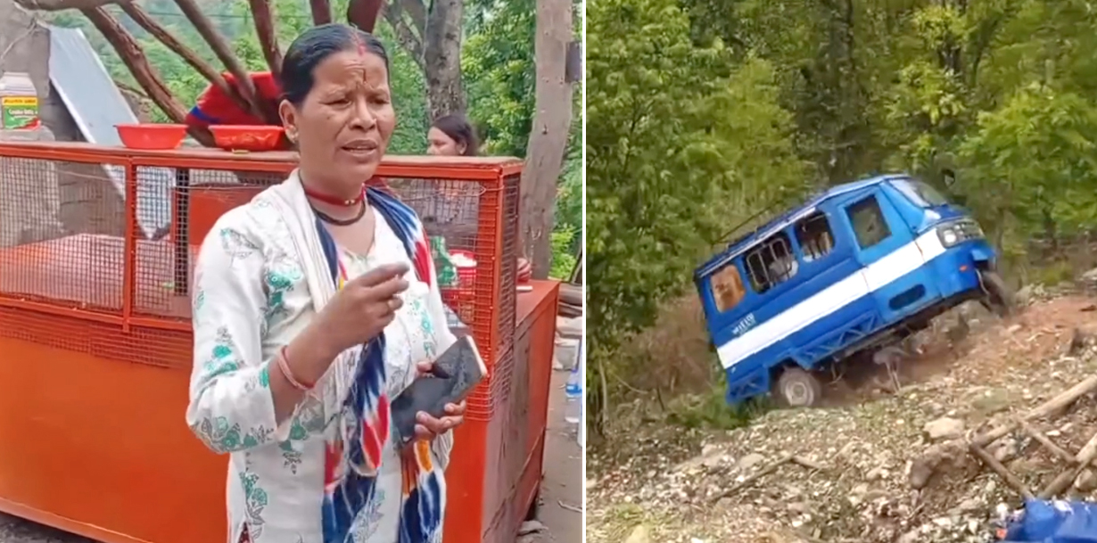 कैलालीमा महिलाले खुद्रा सामान बेच्न प्रयोग गर्ने टेम्पो वन कर्मचारीले भिरबाट खसालिदिए