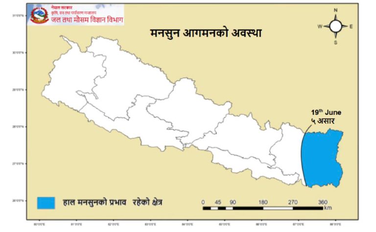 सरदरभन्दा ६ दिन ढिलो नेपाल भित्रियो मनसुन