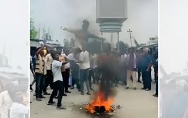 रौतहटमा प्रधानमन्त्री बालेनको पुतला जलाउँदै प्रदर्शन