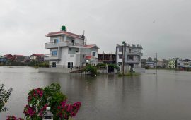चितवनको भरतपुर ११ का बस्ती जलमग्न