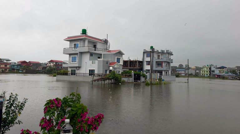 चितवनको भरतपुर ११ का बस्ती जलमग्न