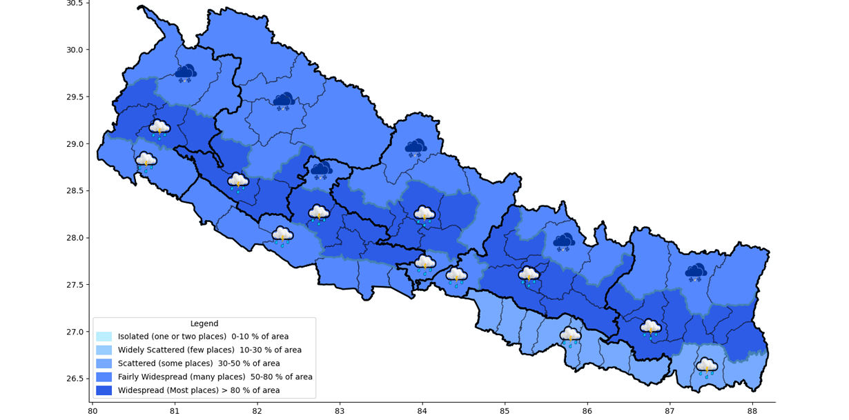 सुदूरपश्चिमको तराई र अन्य ५ प्रदेशको पहाडी भूभागमा भारी वर्षा हुने