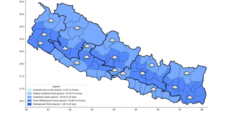 आज यी ठाउँमा हुँदैछ भारी वर्षा