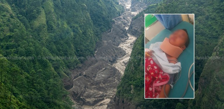 अस्पतालमा पाँच वर्षीया इशारा : आफू जालीमा अड्किएर बाँचिन्, आमालाई बगायो