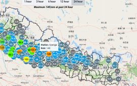 पछिल्लो २४ घण्टामा स्याङ्जा, बर्दिया, दाङ र प्युठानमा धेरै भारी वर्षा
