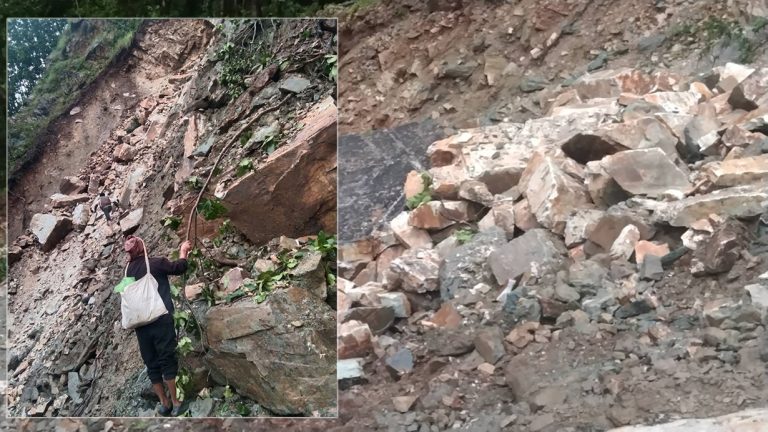 पहिरो प्रभावित रिसाङमा फेरि संकट, सडक र खानेपानी दुवै बन्द