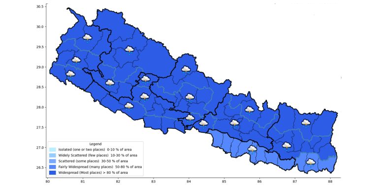 आज यी ठाउँमा भारी वर्षाको सम्भावना, कहाँ हुँदैछ धेरै भारी वर्षा ? 