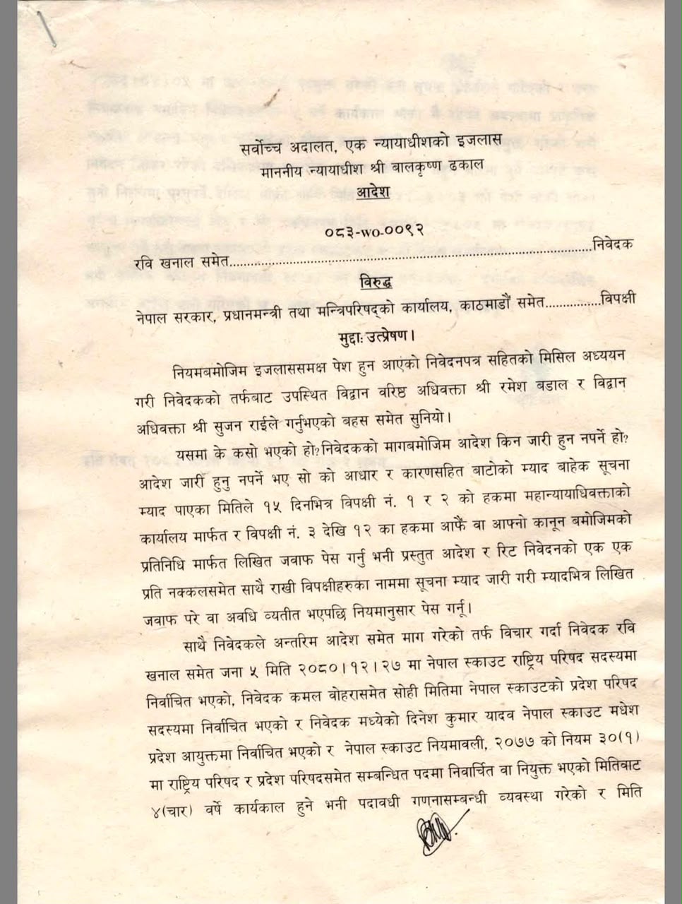 स्काउटका पदाधिकारी पदमुक्त गर्ने निर्णय कार्यान्वयन नगर्न अल्पकालीन अन्तरिम आदेश