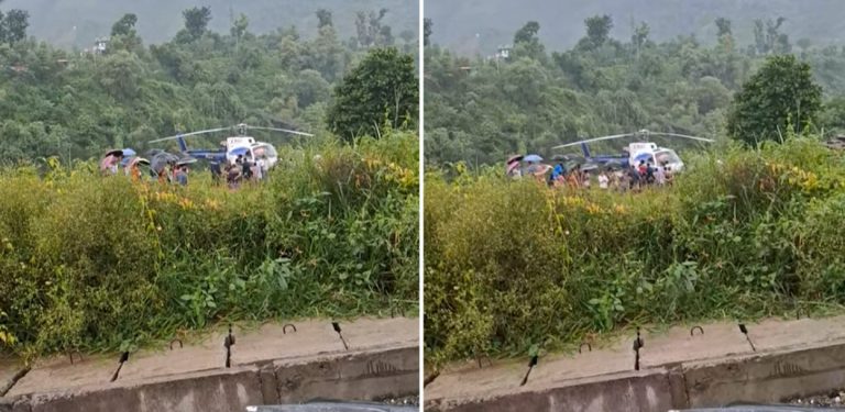 भैरहवाबाट घाइते बोकेर आएको हेलिकप्टर धादिङमा आकस्मिक अवतरण