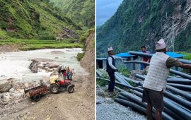 जाजरकोटमा बाढीले नहर भत्काएपछि पाइपबाट पानी ल्याएर सिँचाइ गरिंदै