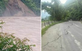 कृष्णभीरमा बाढीले कटान गरेपछि काठमाडौं-मुग्लिन सडक पूर्णरूपमा अवरुद्ध