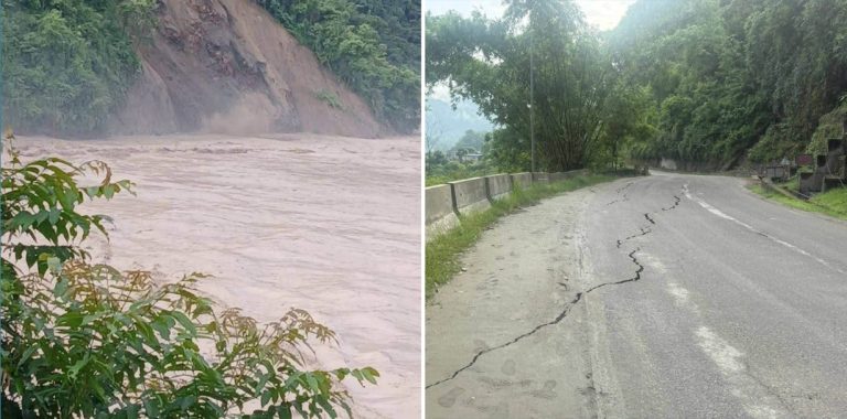 कृष्णभीरमा बाढीले कटान गरेपछि काठमाडौं-मुग्लिन सडक पूर्णरूपमा अवरुद्ध