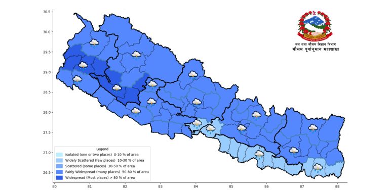कहाँ-कहाँ हुँदैछ आज भारी वर्षा, जोखिम क्षेत्रमा सतर्कता अपनाउन अपिल