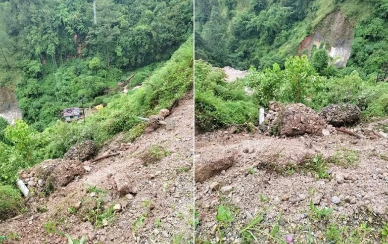 गुल्मीको सेउघामा पहिरो जाँदा २ घर जोखिममा, ६ जनाको उद्धार