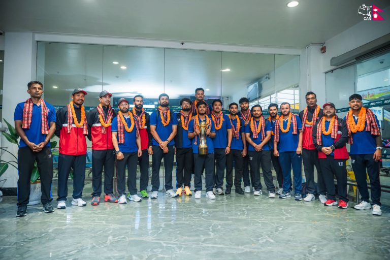 एसीसी प्रिमियर कप विजेता नेपाली क्रिकेट टोली स्वदेश फर्कियो