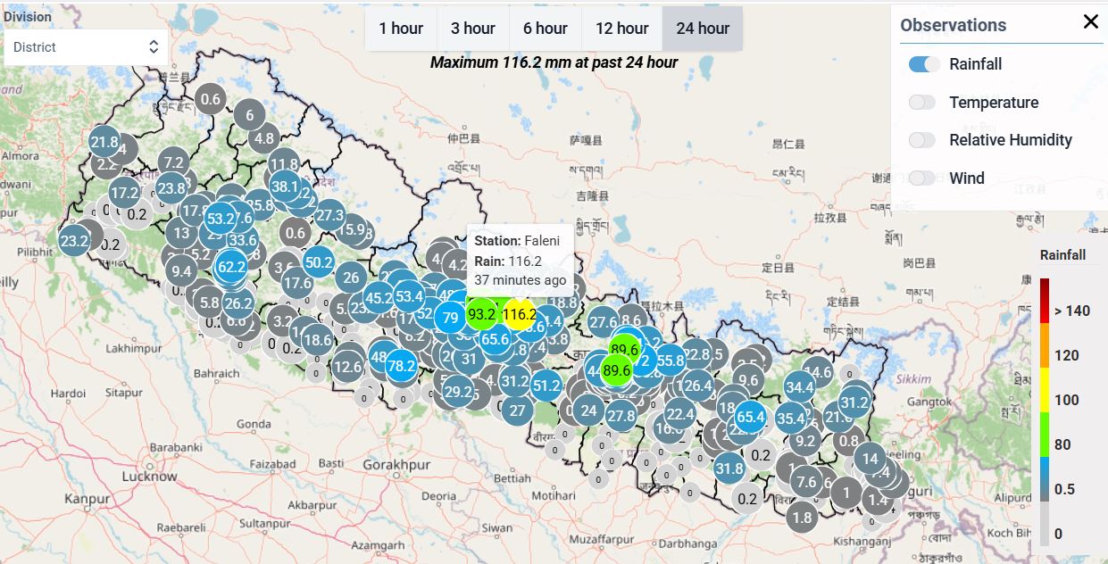 लमजुङमा धेरै भारी र ११ जिल्लामा भारी वर्षा