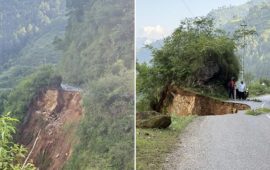पहिरो खसेपछि अवरुद्ध भयो सिद्धार्थ राजमार्गको बर्तुङ्ग-राम्दी खण्ड