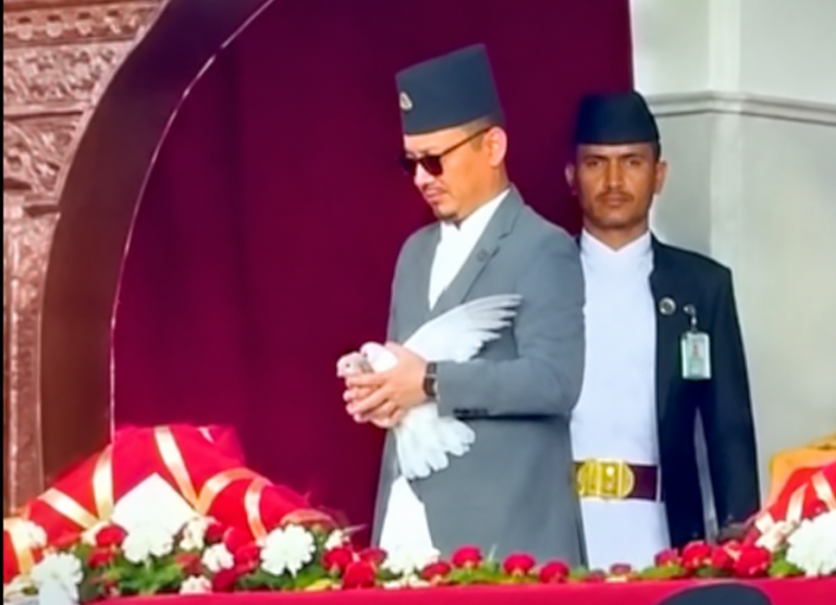 संविधान दिवसमा उडाएको परेवा सुदन गुरुङको हातमा आएर बसेपछि