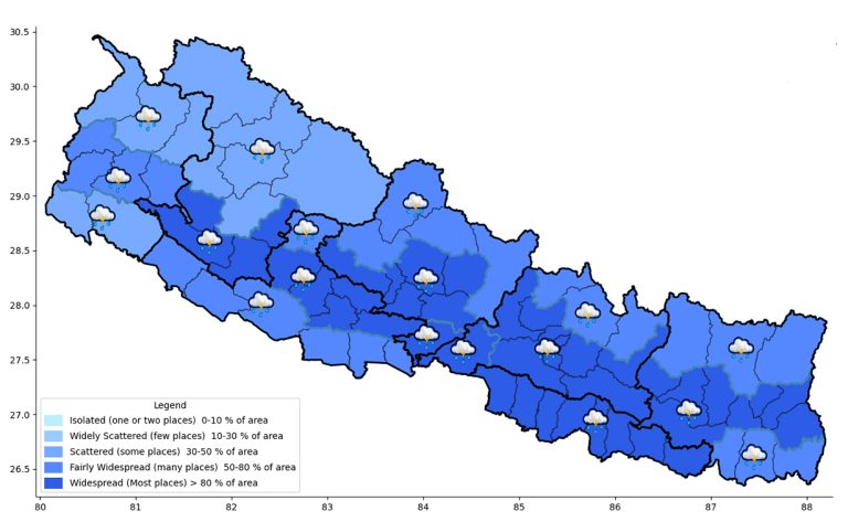 आज यी ४ प्रदेशका केही ठाउँमा भारी वर्षाको सम्भावना