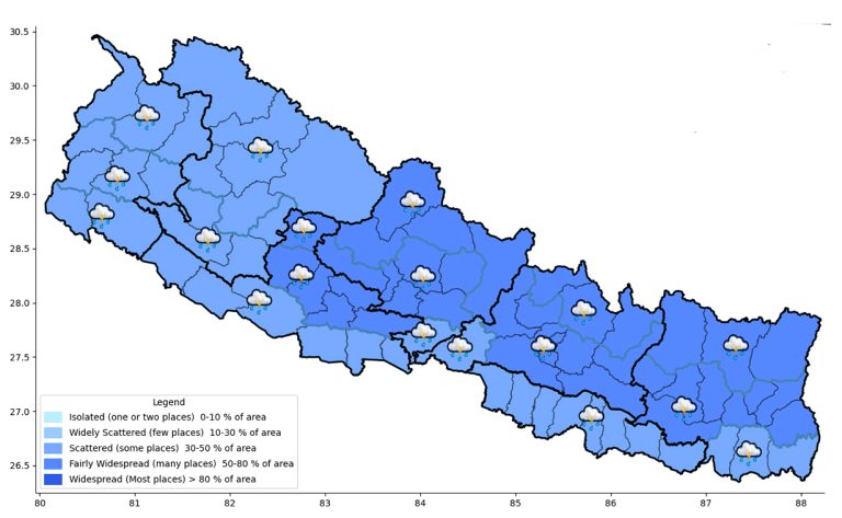 आज बागमती र गण्डकी प्रदेशका केही स्थानमा भारी वर्षाको सम्भावना