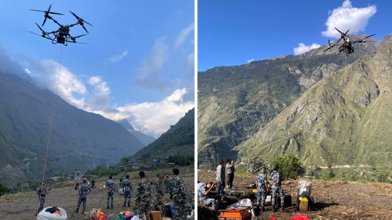 बूढीगण्डकी बाढी प्रभावित क्षेत्रमा ड्रोनमार्फत् पुर्‍याइयो राहत 