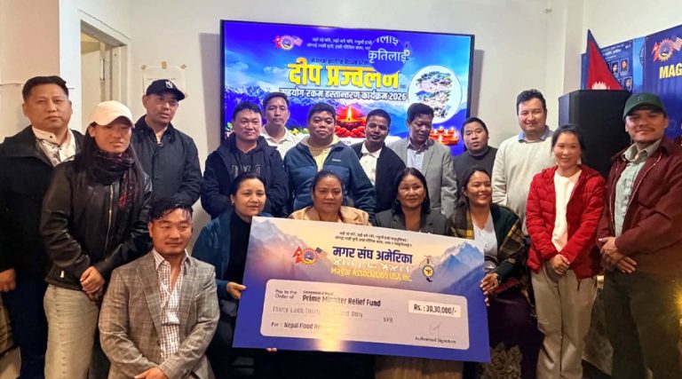 रसुवा बाढीपीडितलाई मगर संघ अमेरिकाद्वारा ३० लाख सहयोग