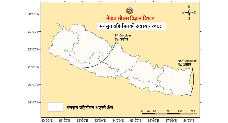 नेपालबाट बाहिरियो मनसुन