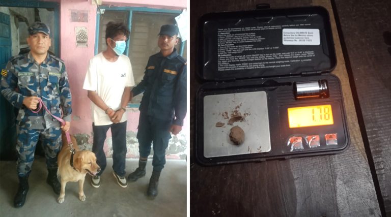 कञ्चनपुरमा कुकुरले पत्ता लगायो मुखभित्र लुकाइएको खैरो हेरोइन, एक जना पक्राउ