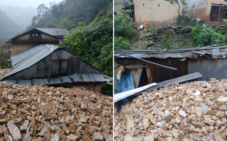 काभ्रेमा वर्षाको कारण एक घरमा क्षति