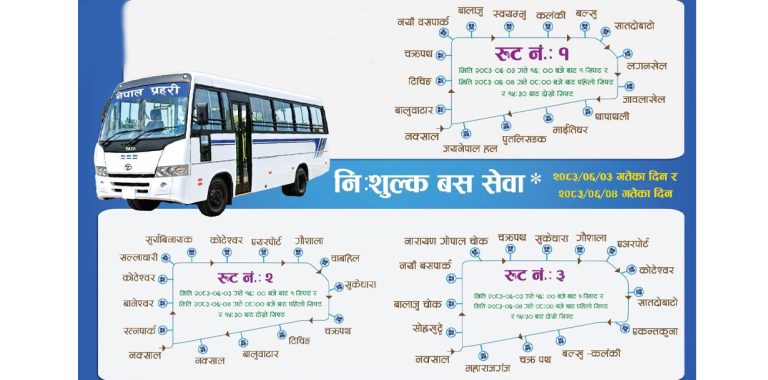 काठमाडौंमा प्रहरीको निःशुल्क बस, यी ३ रुटमा उपलब्ध हुनेछ सेवा