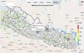 पछिल्लो २४ घण्टामा कहाँ-कहाँ भयो मध्यम वर्षा