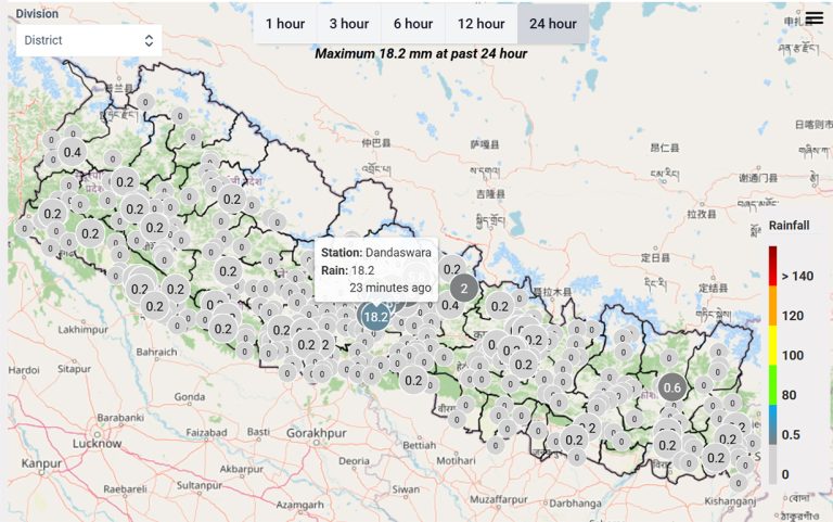 पछिल्लो २४ घण्टामा कहाँ-कहाँ भयो मध्यम वर्षा