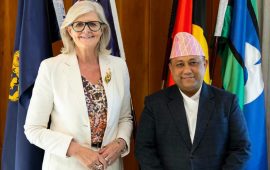 परराष्ट्रमन्त्री खनाल र क्यानबेरा अष्ट्रेलियाकी गभर्नर–जनरल  मोस्टिनबीच भेटवार्ता