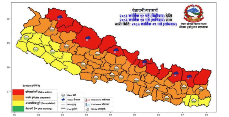 बंगालको खाडीमा ‘अर्नब’ चक्रवात, नेपालमा पनि वर्षा र हिमपातको सम्भावना