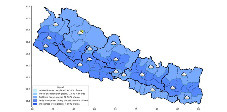 आज ५ प्रदेशका एक-दुई ठाउँमा भारी वर्षाको सम्भावना